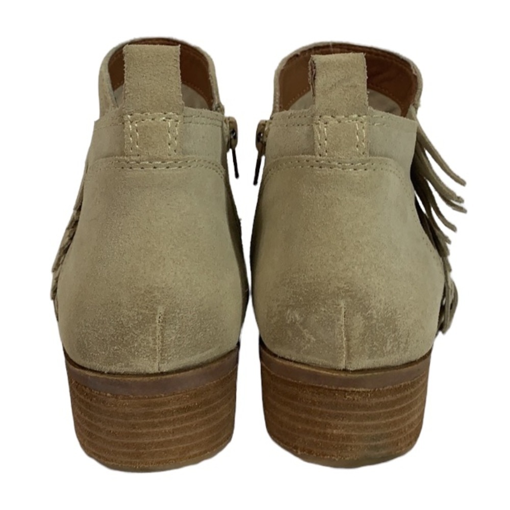 - Lucky Brand Tan Banji Suede Leather Western Fringe Stacked Heel Booties - Picture 6 of 10